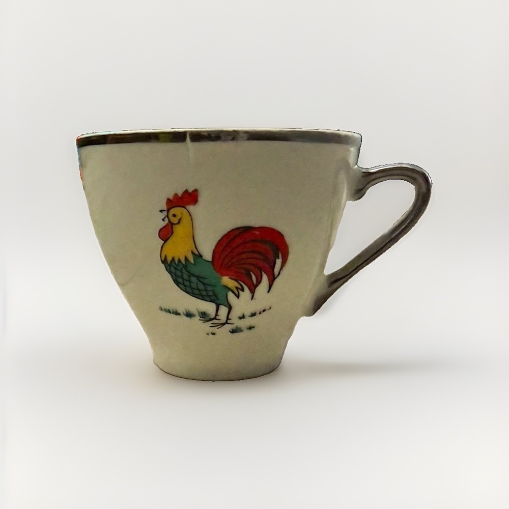White Ceramic Rooster Coffee Cup Mug Country Pictorial Decorated Made in Taiwan